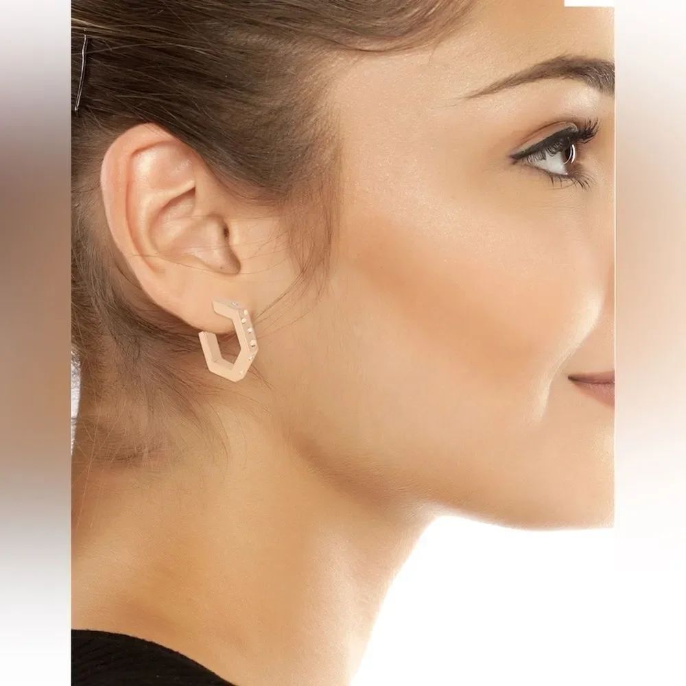 NEW All Saints Scatter Pavé Gold Tone Glass Crystal Hexagon Hoop Earrings